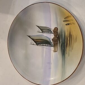 Vintage Nippon Hand Painted Plate Sail Boats In Water